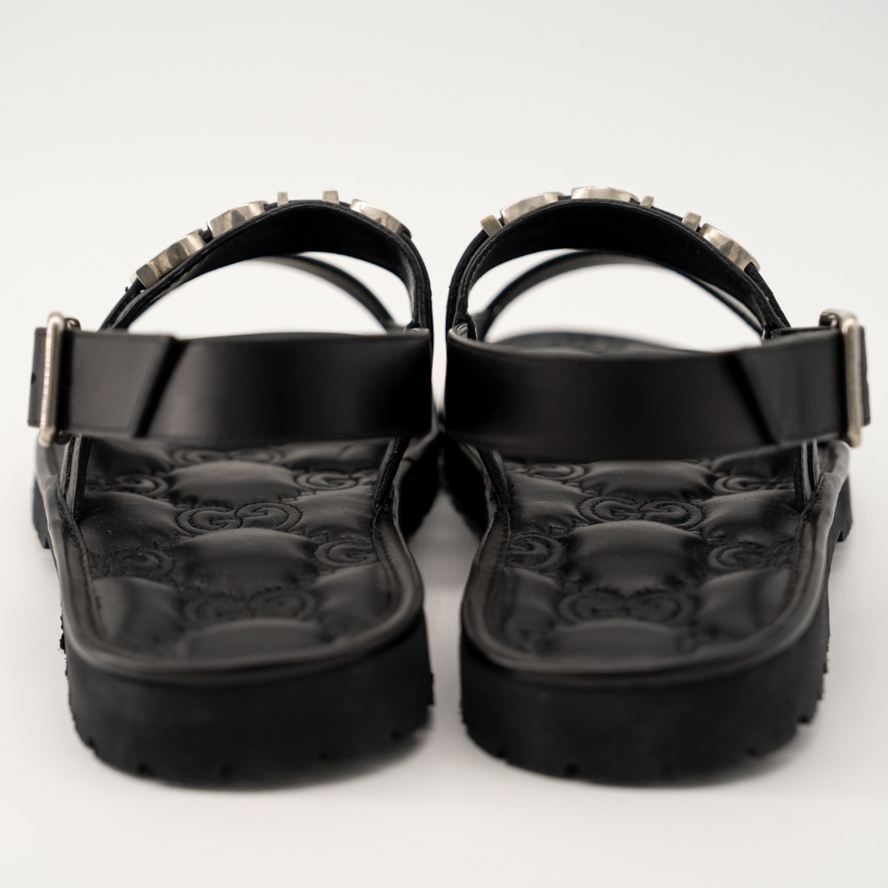 size 11G 11.5 US Gucci Leather Sandals Black Silver Logo Strap Buckle - Picture 5 of 12